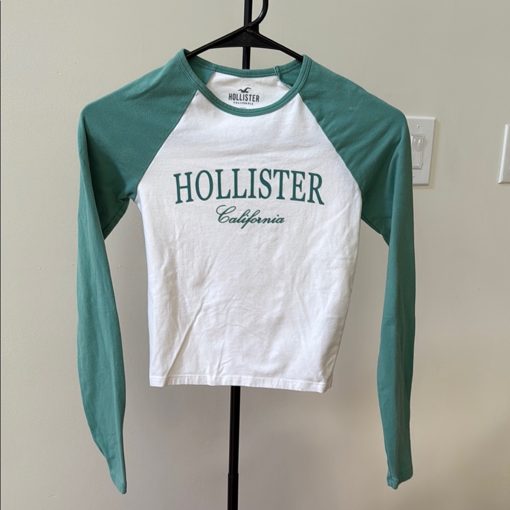 Hollister Teal and White Raglan Tee